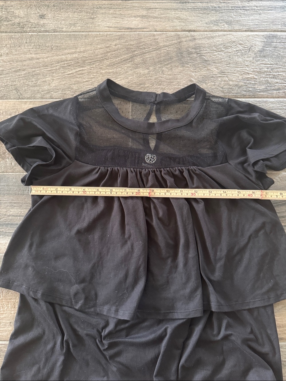 bobeau Black Sheer Yoke Layered Short Sleeve Tunic - Picture 4 of 5